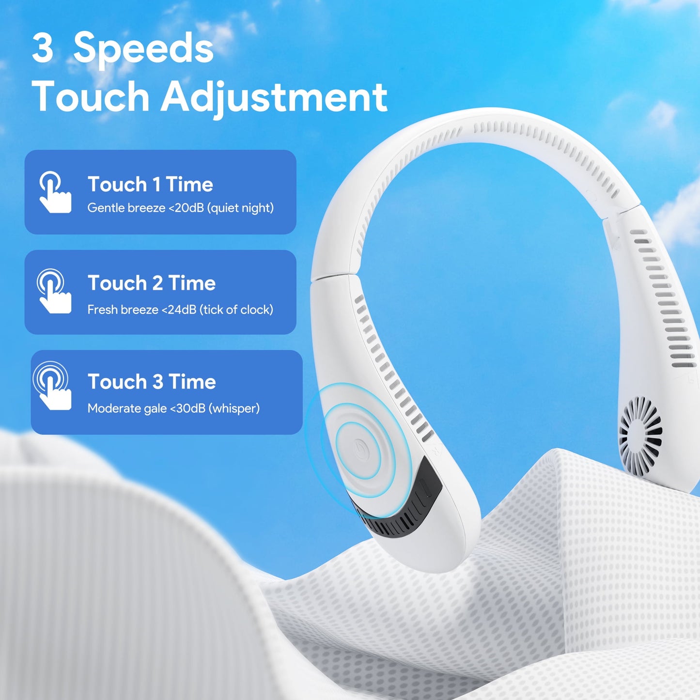 Portable Neck Fan,Folding USB Rechargeable Hands Free Bladeless Neck Fan ,5000mAh High Capacity Battery Personal Mini Neck Air Conditioner with 3 Speeds 80 Air Outlet, White